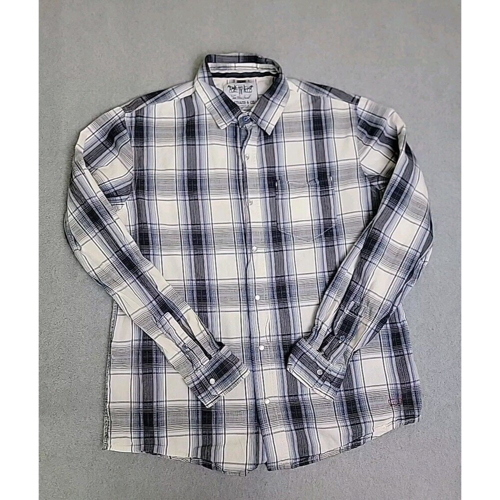 Levis Pearl Snap Shirt Mens M Blue Plaid Pocket Lightweight Western Cowboy Rodeo